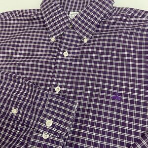 Brooks Brothers Men's Purple Gingham Check Long Sleeve Large‎ Supima Cotton Logo